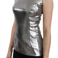 Silver Tulle Sleeveless Silk Top  Blouse