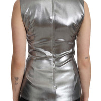 Silver Tulle Sleeveless Silk Top  Blouse