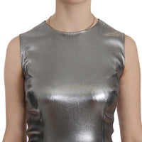 Silver Tulle Sleeveless Silk Top  Blouse