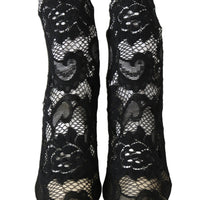 Black Stretch Lace Booties Socks Pumps Shoes