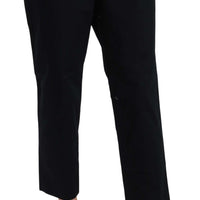 Black Cropped Front Button Embellished Pants