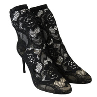 Black Stretch Lace Booties Socks Pumps Shoes