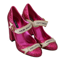 Pink Crystal AMOR Mary Janes Glitter Shoes