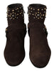 Brown Suede Studded Cowboy Boots Shoes