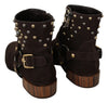 Brown Suede Studded Cowboy Boots Shoes