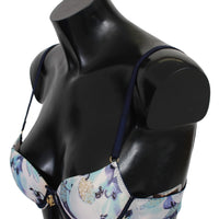 Blue Printed Nylon Reggiseno Bra Underwear