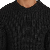 Black Knit Wool Crewneck Pullover Sweater