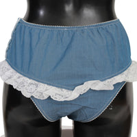 Blue Cotton Lace Slip Denim Bottom Underwear