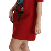 Red Sequined Toy Shift A-line Wool  Dress