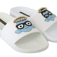 White Leather #dgfamily Slides Sandals