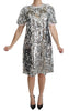 Silver Sequined Crystal Shift Gown Dress