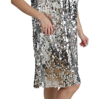 Silver Sequined Crystal Shift Gown Dress