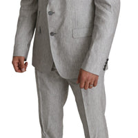 Gray Single Breasted 2 Piece Linen NAPOLI Suit