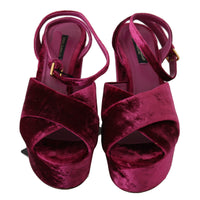 Purple Velvet Platform Strap Sandals Shoes