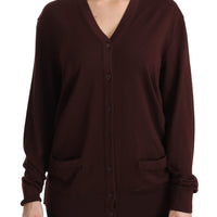 Maroon V-neck Cardigan Top Virgin Wool Sweater