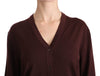 Maroon V-neck Cardigan Top Virgin Wool Sweater