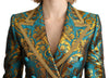 Blue Gold Jacquard Coat Blazer Jacket