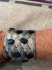 Mermaid Scales with Blue Water Glass Beads Leather Cuff Bracelet