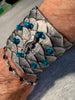 Mermaid Scales with Seahorse, Teal Beads Leather Cuff Bracelet