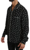 Black Skull Print Silk Sleepwear Shirt