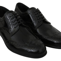 Black Leather Derby Formal Brogues Shoes