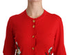 Red Wool Crystal Floral Cardigan Sweater