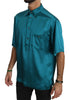 Blue Short Sleeve 100% Silk Top Shirt