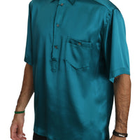 Blue Short Sleeve 100% Silk Top Shirt