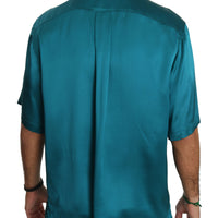 Blue Short Sleeve 100% Silk Top Shirt
