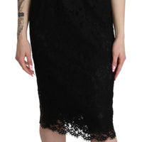 Black Floral Lace Sheath Knee Length Dress