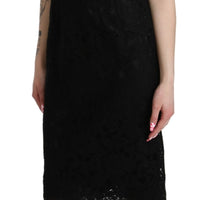 Black Floral Lace Sheath Knee Length Dress