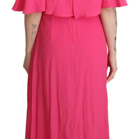 Pink Fuchsia A-line Off Shoulder Floor Length Dress