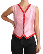 Pink V-neck Silk Sleeveless Vest Blouse