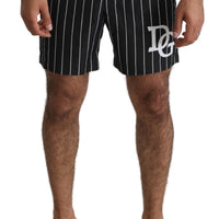 Black White Striped Beachwear Boxer Swimshorts