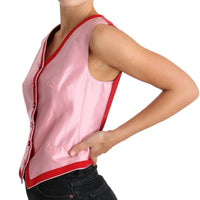 Pink V-neck Silk Sleeveless Vest Blouse