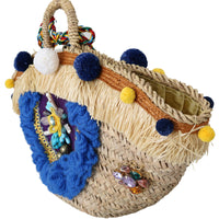 Multicolor Straw Fur Balls Crystals Hand Tote Borse Bag