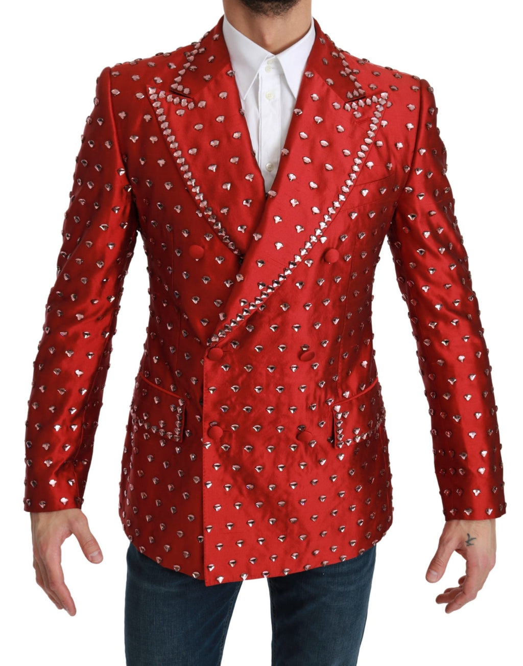 Red Silk Crystal Jacket Coat Blazer