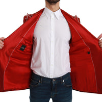 Red Silk Crystal Jacket Coat Blazer