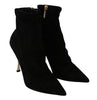 Black Suede Gold Heels Ankle Boots Shoes