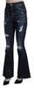 Blue Denim Cotton Stretch Flared Jeans