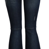 Blue Denim Cotton Stretch Flared Jeans