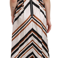 White Striped Silk Gown Maxi Dress