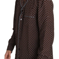 Brown Blue Polka Dot Silk Shirt