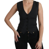 Black Dotted Sleeveless Vest Top Blouse