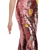 Pink Crystal Sequined Tulip Sheath Gown Dress