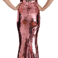 Pink Crystal Sequined Tulip Sheath Gown Dress