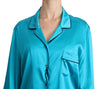 Blue Shirt Top Silk Stretch Pyjama Blouse