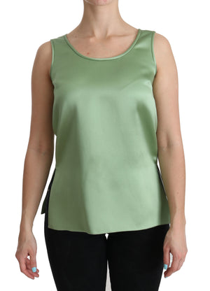 Green Sleeveless 100% Silk Top Tank Blouse