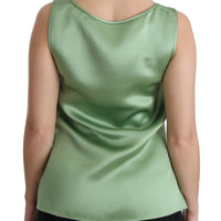 Green Sleeveless 100% Silk Top Tank Blouse