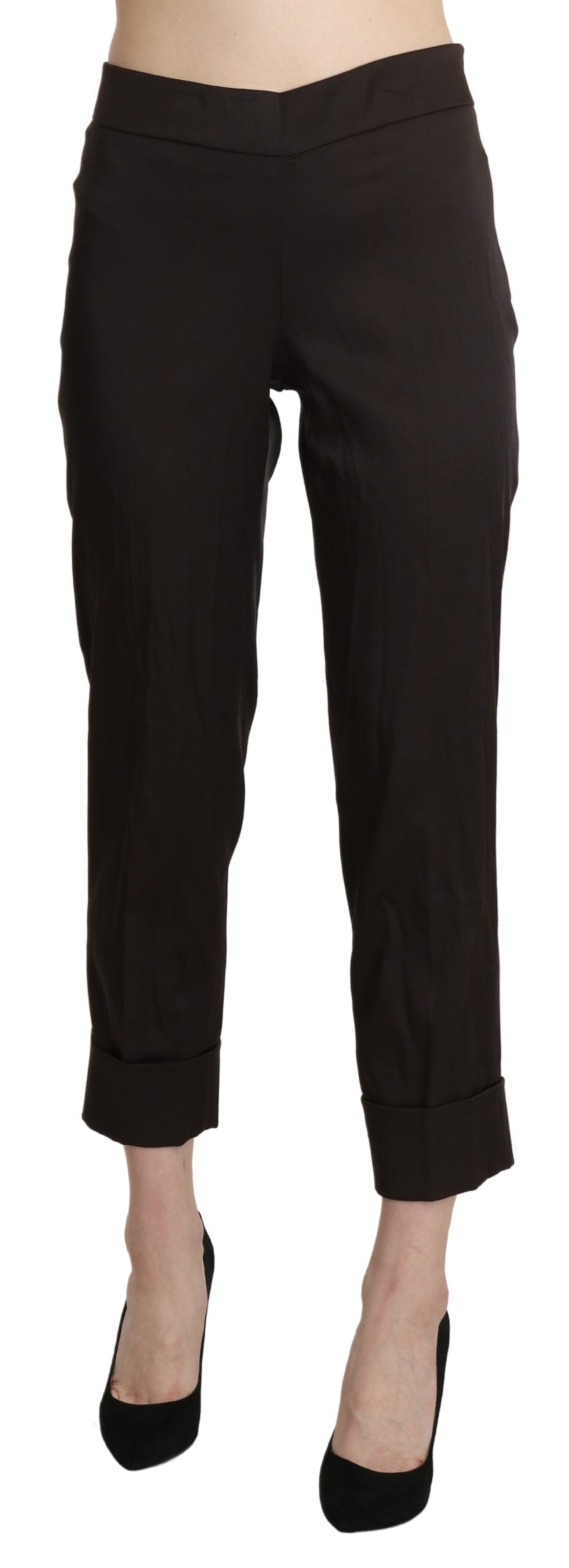 Brown High Waist Straight Cropped Pants